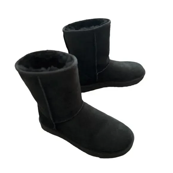 UGG Classic Short II Black Suede Shearling Boots Size 7 - Picture 7 of 12